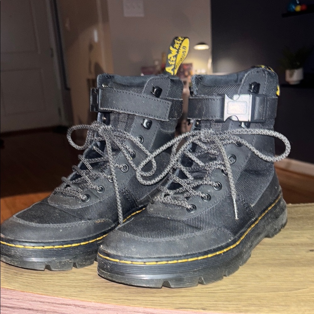 Dr. Martens || Black Combat Boots with Yellow Stitching